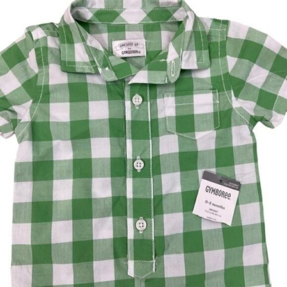 Dressed Up By Gymboree plaid green & white romper size 0-3 months - Picture 2 of 6